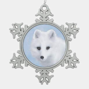 Arctic Fox Painting - Original Wildlife Art Schneeflocken Zinn-Ornament