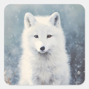 Arctic Fox Pup Winter Portrait Quadratischer Aufkleber