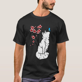Arctic Fox Sakura Butterfly Süße Tier Animal Lov T-Shirt