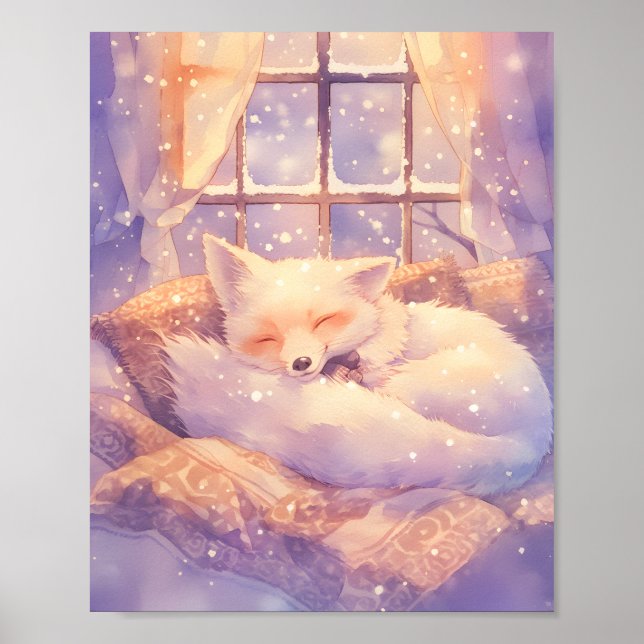  Arctic Fox Sleeping Nursery Wall Art Print Poster (Vorne)