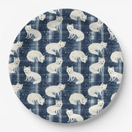 Arctic Fox Winter Christmas Tartan Kariertes Muste Pappteller