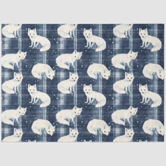 Arctic Fox Winter Christmas Tartan Kariertes Muste Seidenpapier (Vorderseite)