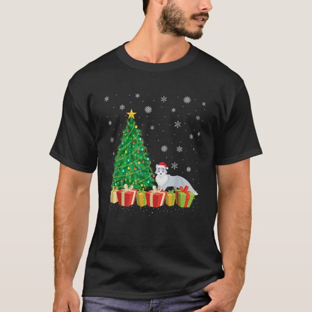 Arctic Fox Xmas Tree Lighting Weihnachtsmannmütze  T-Shirt (Vorderseite)