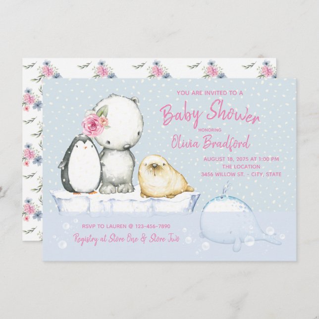 Arctic Friends Winter Baby Shower Einladungen (Vorne/Hinten)