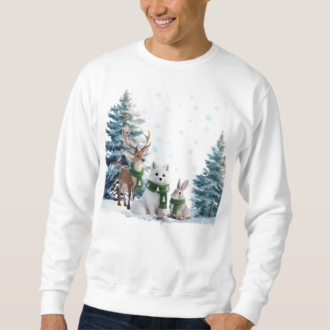 Arctic-Fuchs-Elch- und Schneeschuhhase-Wintertier- Sweatshirt (Vorderseite)