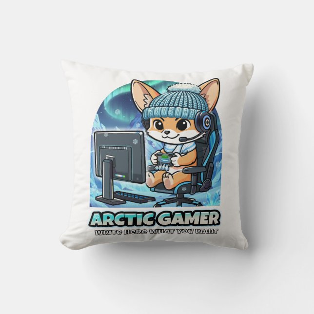 Arctic Gamer Fennec Fox - Winter Gaming Aurora Bor Kissen (Vorderseite)