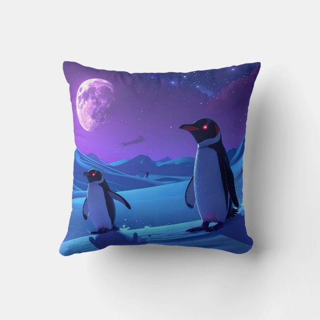 Arctic Night Penguins Kissen (Rückseite)