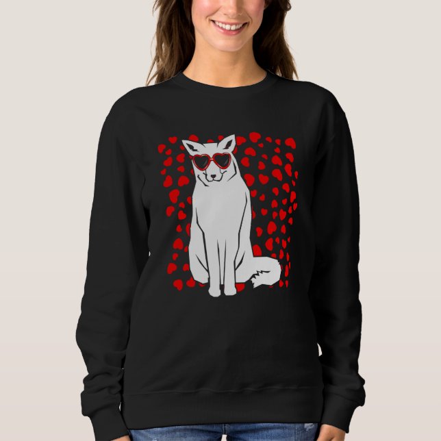 Arctic Snow Fox Heart Glasses Valentines Day Anima Sweatshirt (Vorderseite)