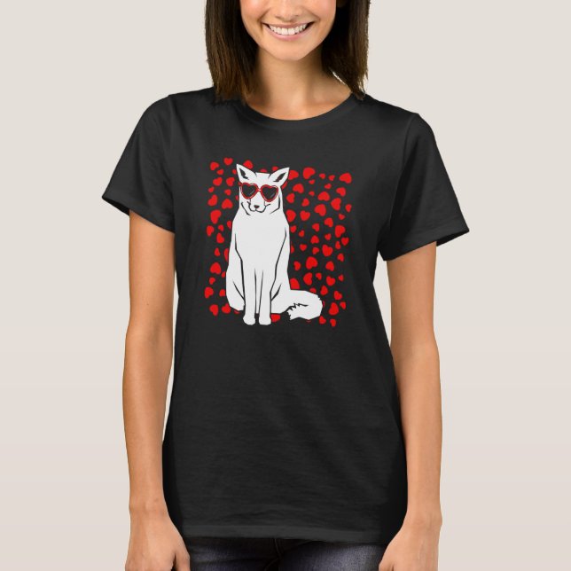 Arctic Snow Fox Heart Glasses Valentines Day Anima T-Shirt (Vorderseite)