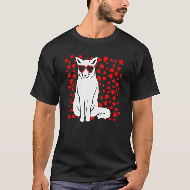 Arctic Snow Fox Heart Glasses Valentines Day Anima T-Shirt (Vorderseite)