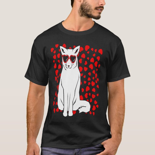Arctic Snow Fox Heart Glasses Valentines Day Anima T-Shirt (Vorderseite)