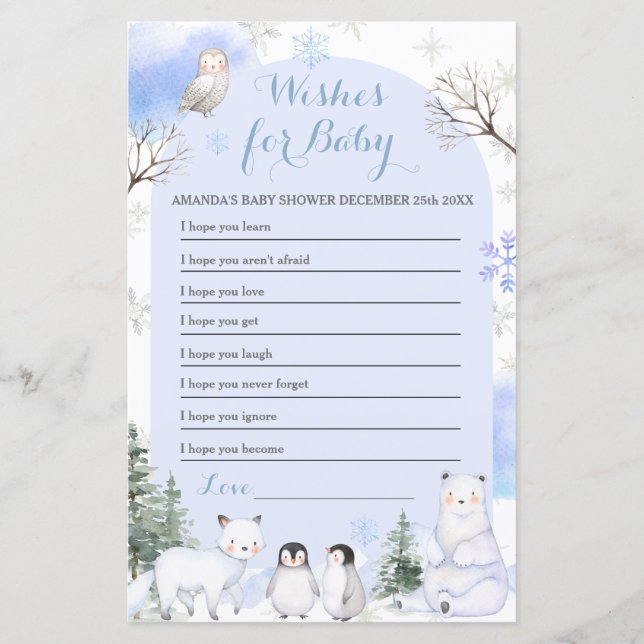 ARCTIC TIERE Schneeflocken Bäume Wünsche für Baby (Vorderseite)