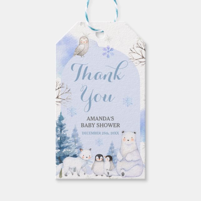 ARCTIC TIERE Snowflakes Babydusche Vielen Dank Geschenkanhänger (Vorderseite)