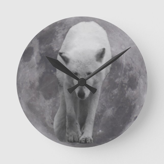 Arctic Wolf Moon Round Clock Runde Wanduhr (Vorderseite)