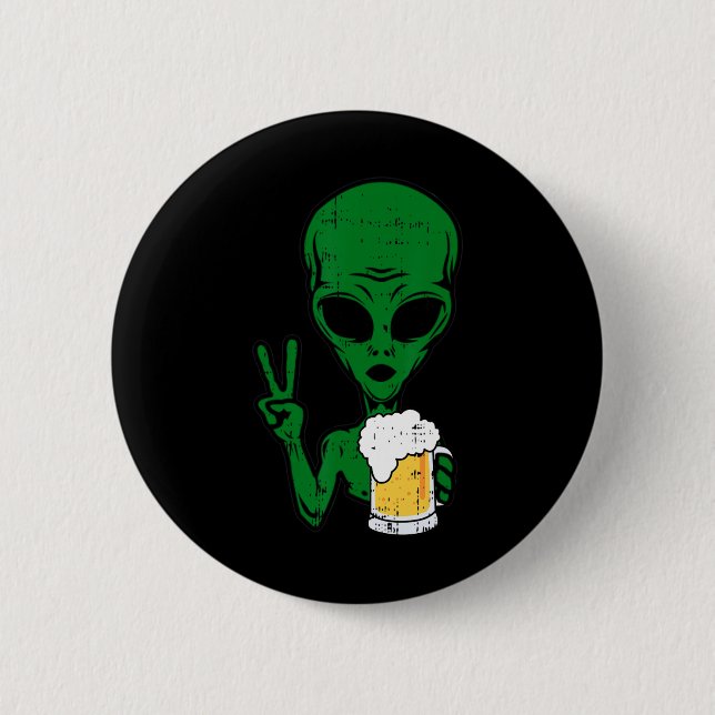 Area-51 Alien Beer Peace Sign Lazy Drinking Hallow Button (Vorderseite)