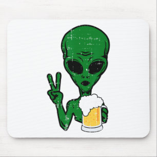 Area-51 Alien Beer Peace Sign Lazy Drinking Hallow Mousepad