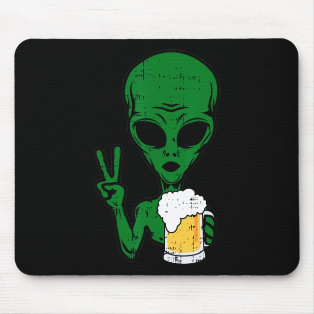 Area-51 Alien Beer Peace Sign Lazy Drinking Hallow Mousepad (Vorne)