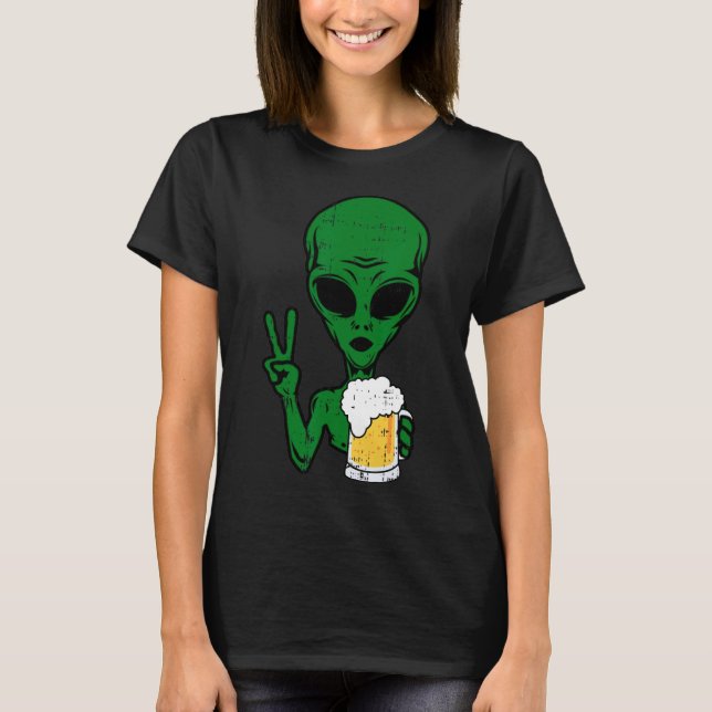 Area-51 Alien Beer Peace Sign Lazy Drinking Hallow T-Shirt (Vorderseite)