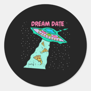 Area-51 Alien Spaceship Pizza Dream Date Easy Hall Runder Aufkleber