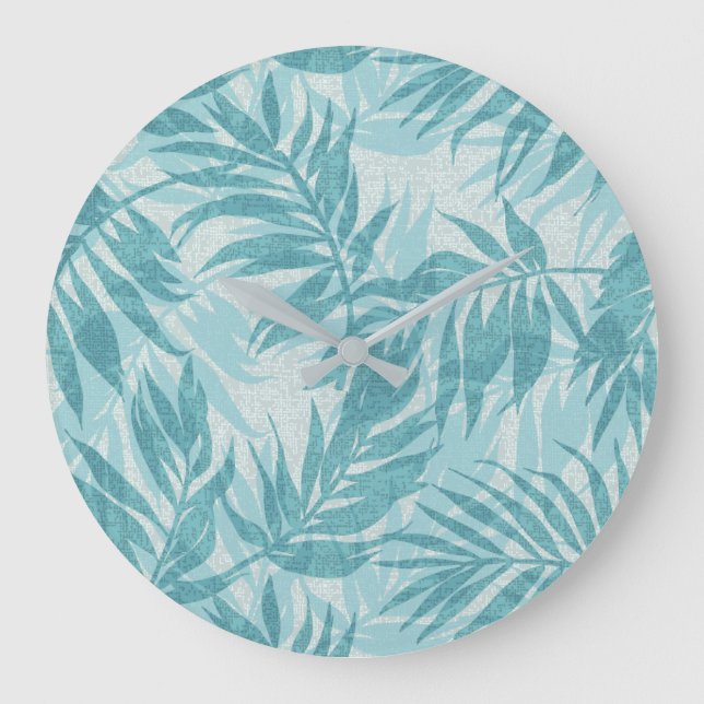 Areca Palms Hawaiian Tropical Vintag Aqua Große Wanduhr (Vorderseite)