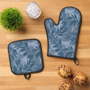 Areca Palms Hawaiian Tropical Vintag Indigo Ofenhandschuh & Topflappen-Set