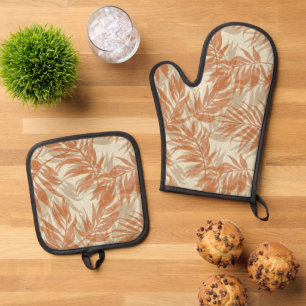 Areca Palms Hawaiian Tropischer Vintager Rust Ofenhandschuh & Topflappen-Set