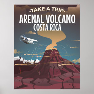 Arenal Vulkan Costa Rica Vintager Cartoon Poster