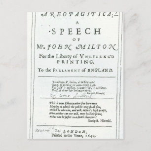 Areopagitica' eine Rede von John Milton Postkarte
