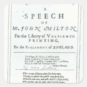 Areopagitica' eine Rede von John Milton Quadratischer Aufkleber