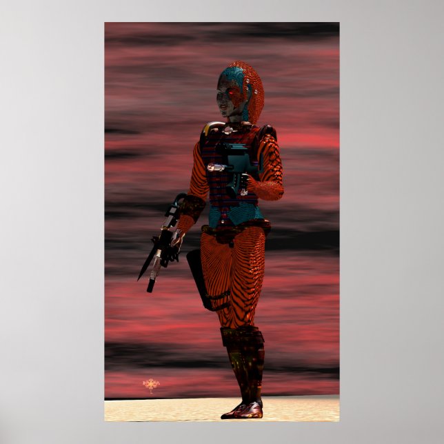 ARES - CYBORG IN DESERT SONNENSET Science Fiction Poster (Vorne)