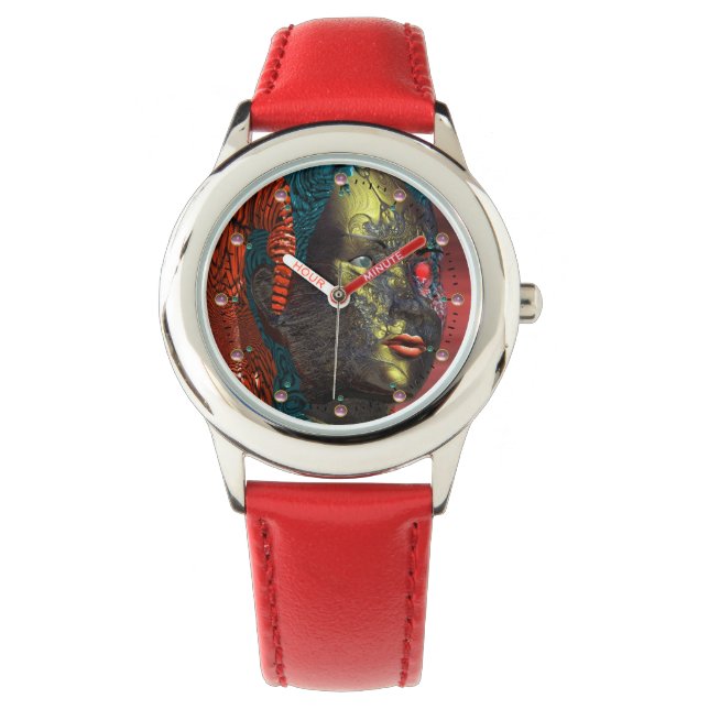 ARES CYBORG PORTRAIT Red Science Fiction Sci-Fi Armbanduhr (Vorderseite)