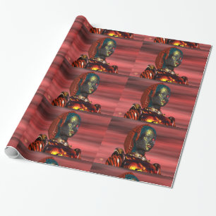 ARES CYBORG PORTRAIT Red Science Fiction Sci-Fi Geschenkpapier
