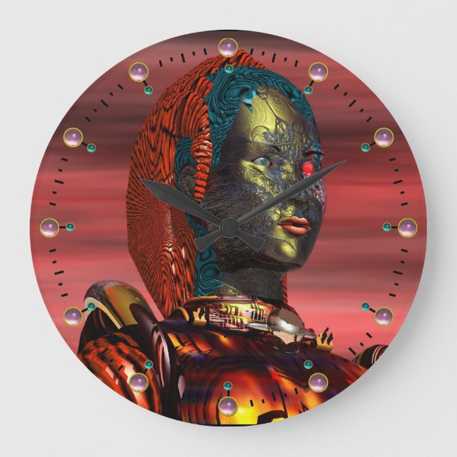 ARES CYBORG PORTRAIT Red Science Fiction Sci-Fi Große Wanduhr (Vorderseite)