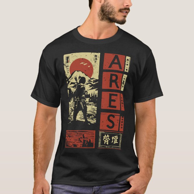 Ares Griechischer Gott - Japanischer Samurai Stil T-Shirt (Vorderseite)