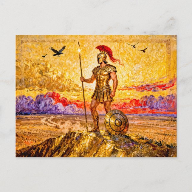 Ares in Armor Standing on Mountain with Spear Postkarte (Vorderseite)