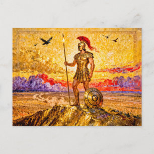 Ares in Rüstung auf einem Berg mit Speer stehend Postkarte