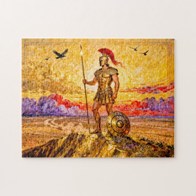 Ares in Rüstung auf einem Berg mit Speer stehend Puzzle (Horizontal)