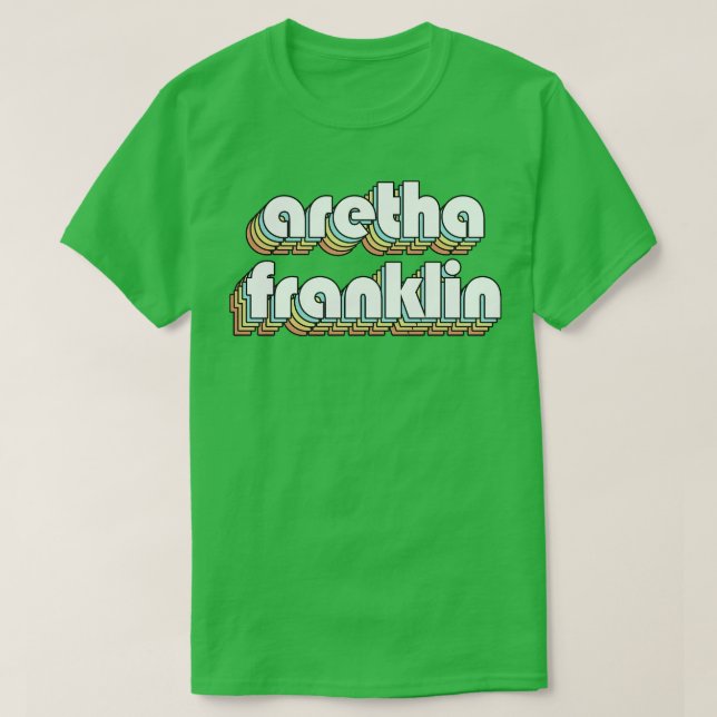 Aretha Franklin Retro Rainbow Typografie verblasst T-Shirt (Design vorne)