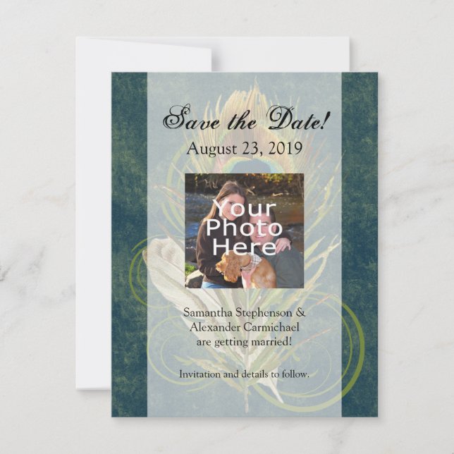 Arful Detail Peacock Wedding Save the Date (Vorderseite)