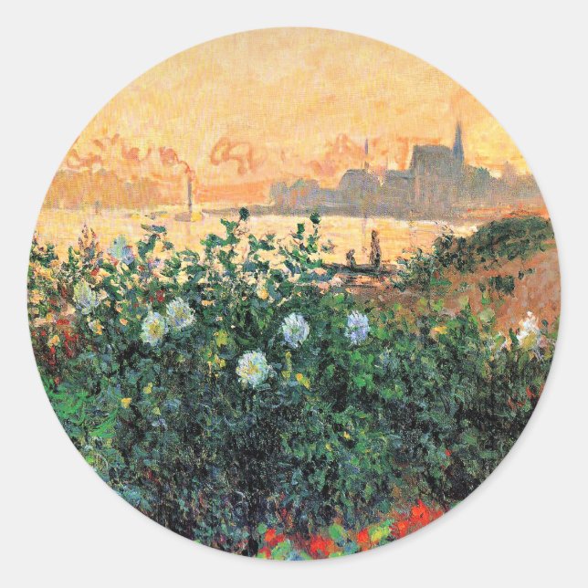 Argenteuil, Blumen am Flussufer, Runder Aufkleber (Vorderseite)