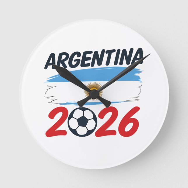 Argentina 2026 Soccer Fan Design Flag Colors Runde Wanduhr (Vorderseite)