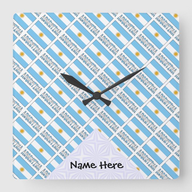 Argentina and Argentine Flag Tiled with Your Name  Quadratische Wanduhr (Vorderseite)