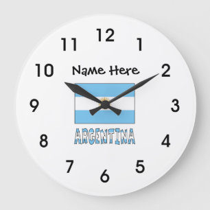 Argentina and Argentine Flag with Your Name Large  Große Wanduhr