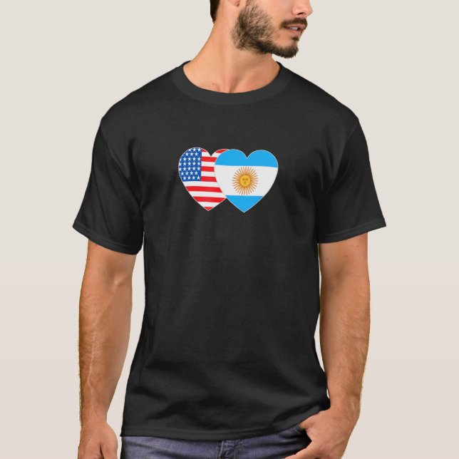 Argentina and USA Flag Twin Heart for Argentine Am T-Shirt (Vorderseite)