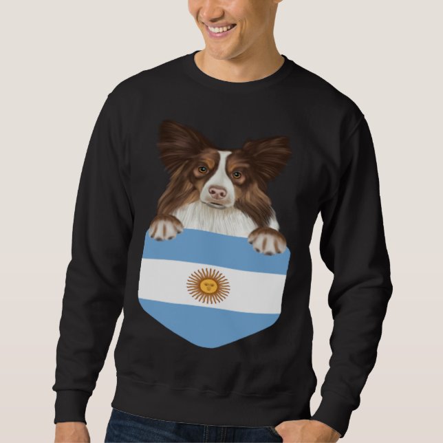 Argentina Flag Collie Dog In Pocket Sweatshirt (Vorderseite)