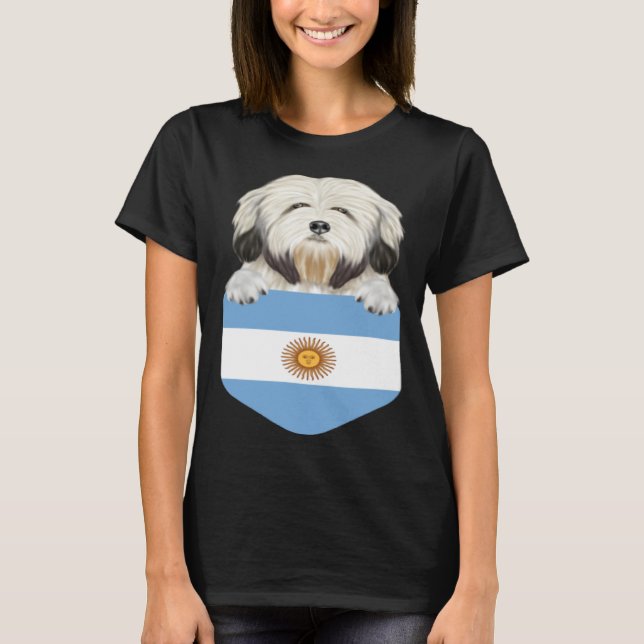Argentina Flag Lowchen Dog In Pocket T-Shirt (Vorderseite)