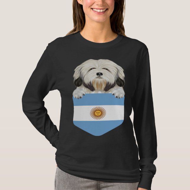 Argentina Flag Lowchen Dog In Pocket T-Shirt (Vorderseite)