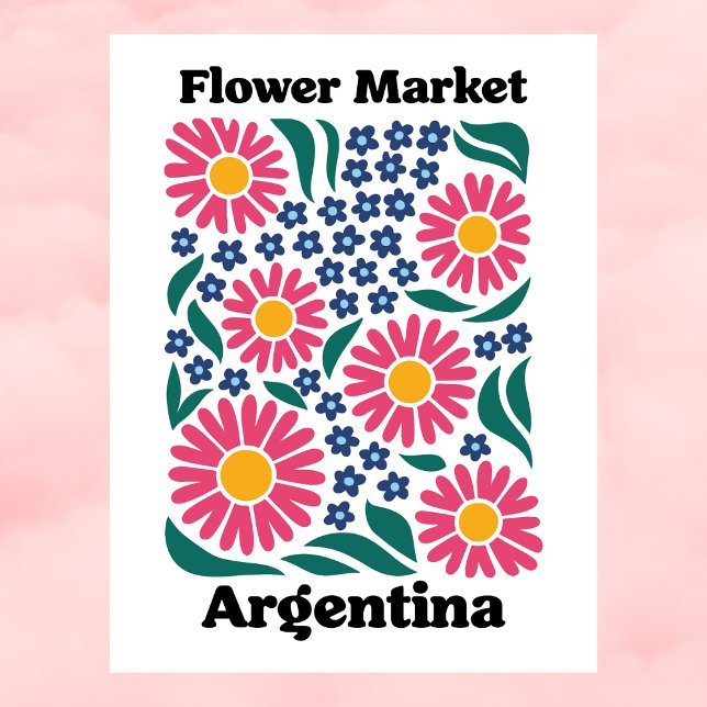 Argentina Flower Market Pink Daisy & Blue Meadow Postkarte (Argentina Flower Market Pink Daisy & Blue Meadow Postcard
)