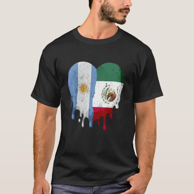 Argentina Mexico Flag Heart Citizen Grown Patriot  T-Shirt (Vorderseite)