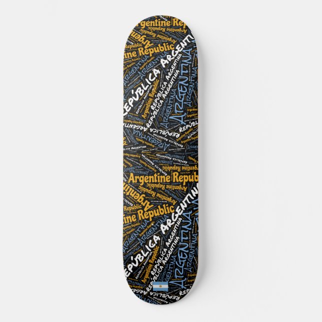Argentina National Pride Wordcloud Skateboard (Vorderseite)